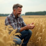 Agronome inspectant le blé dans un champ en plein air