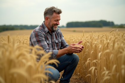 Agronome inspectant le blé dans un champ en plein air