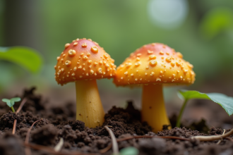 Chanterelle vraie et fausse côte à côte sur sol humide