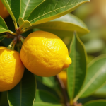 Citronnier en fleurs dans un jardin ensoleille avec citrons jaunes