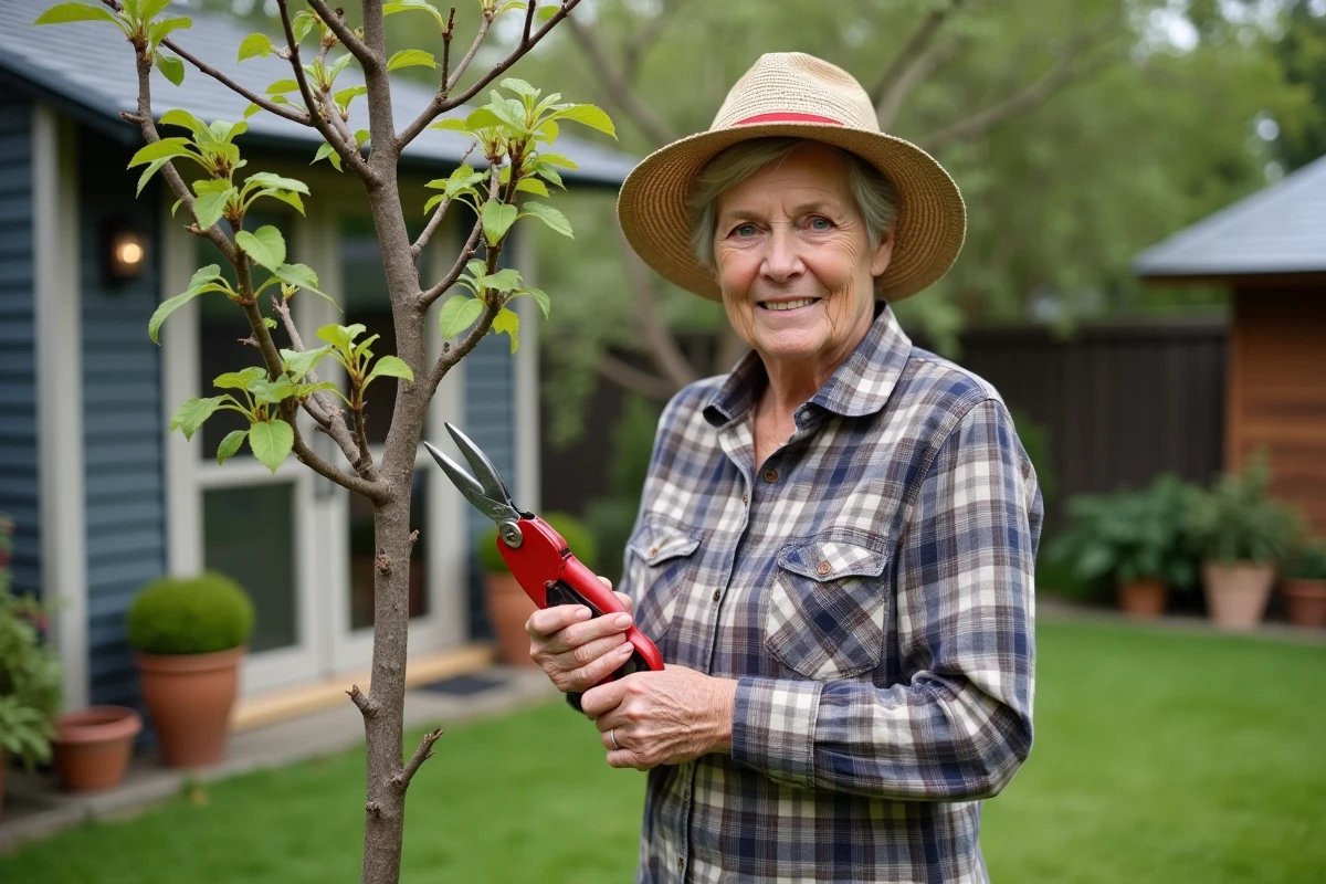 Femme âgée avec sécateurs près d