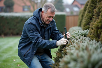 Homme mesurant la hauteur dans un jardin d'hiver