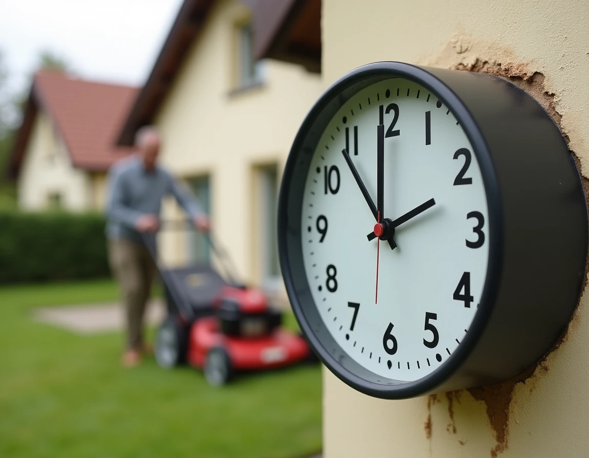 Horloge extérieure maison indiquant heures autorisées tondeuse bruit dimanche réglementation