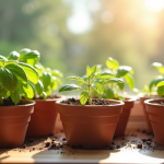 Jardinage ensoleille sur une fenetre avec herbes en pot