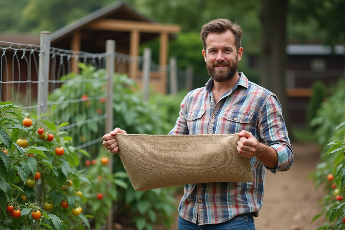 Jeune homme montrant la durabilite du tissu geotextile