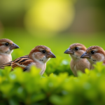 Groupe de merles cachés dans un jardin urbain dense